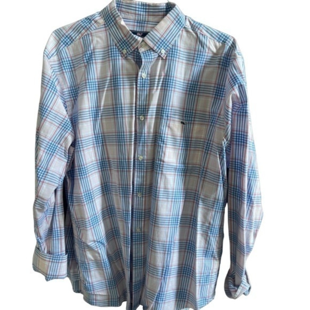 VINEYARD VINES Pink Blue Plaid Button‎ Down Lightweight Spring Size XL